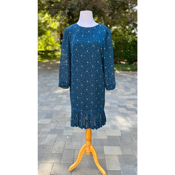 Vintage 90s Teal Drop Waist Dress Retro 20s 30s Fall Winter Modest Church Petite - Picture 2 of 13